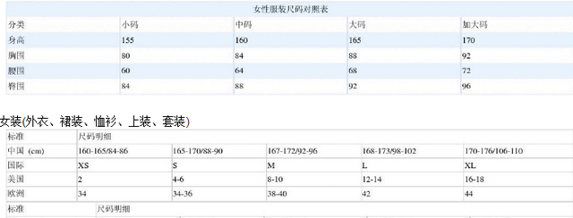 服装上衣跟裤子的尺码型号对照表图10