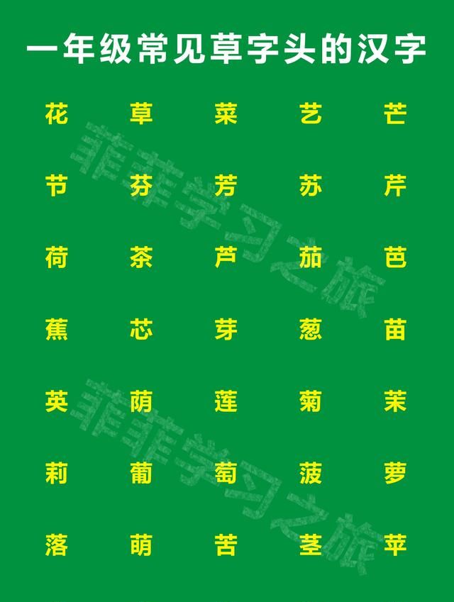 一年级偏旁部首草字头，一年级草字头的汉字，草字头考试知识点